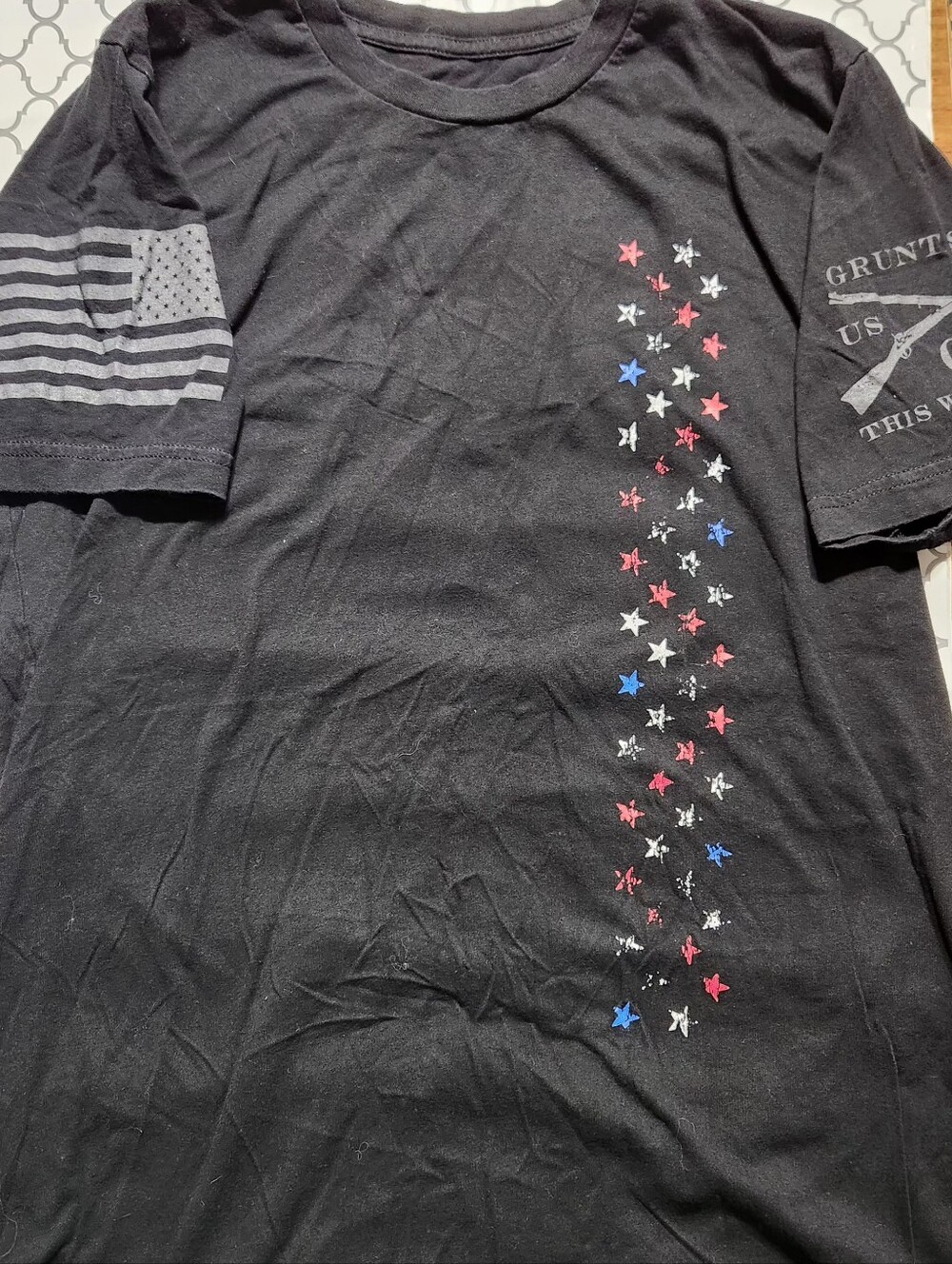 Black Graphic Star-Striped Men's T-Shirt - Grunt Style - Large